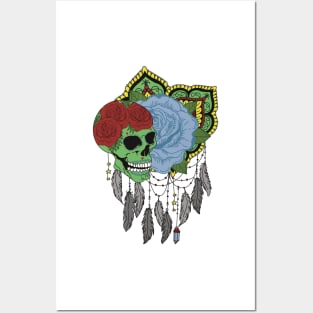 Lime green skull dream catcher Posters and Art